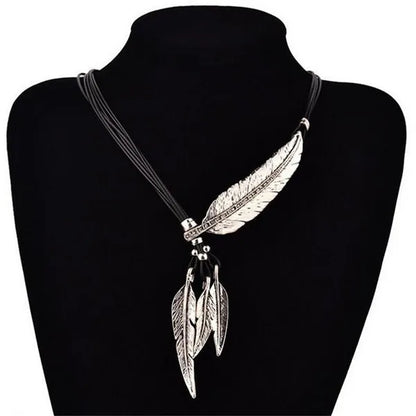Collier Femme Feather Necklaces & Pendants Rope Leather Vintage Maxi Colar for Statement Necklace Women Fashion Jewelry Bijoux