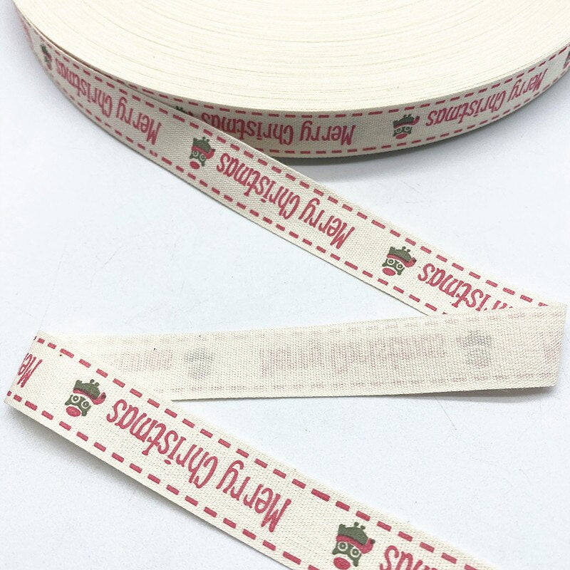 New 5yards 15mm Christmas Printed Polyester Cotton Ribbon DIY Wedding Christmas Party