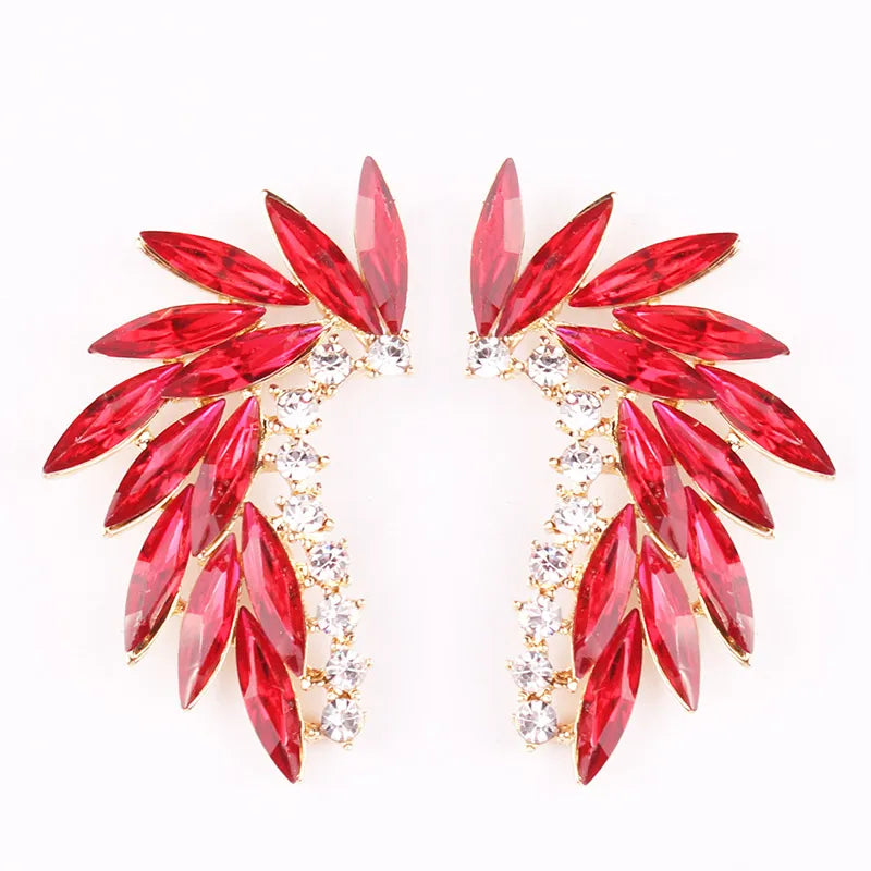 LUBOV Shining Rhinestone Wings Stud Earrings Acrylic Crystal Stone Women Piercing Earrings Trendy Wedding Jewelry Christmas