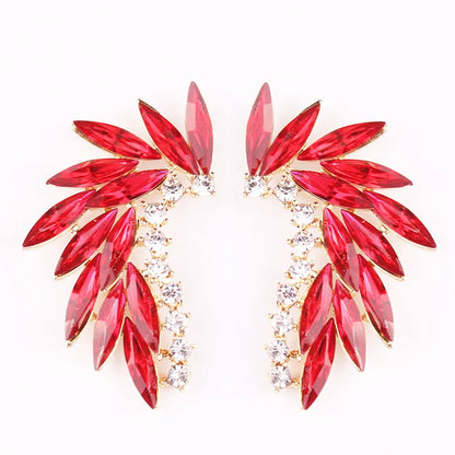 LUBOV Shining Rhinestone Wings Stud Earrings Acrylic Crystal Stone Women Piercing Earrings Trendy Wedding Jewelry Christmas