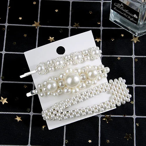 5Pcs/Set Pearl Hair Clip Snap Button Hair Pins for Women Sweet Pearl Hairpin Hair Clips Jewelry Lady Barrette Stick