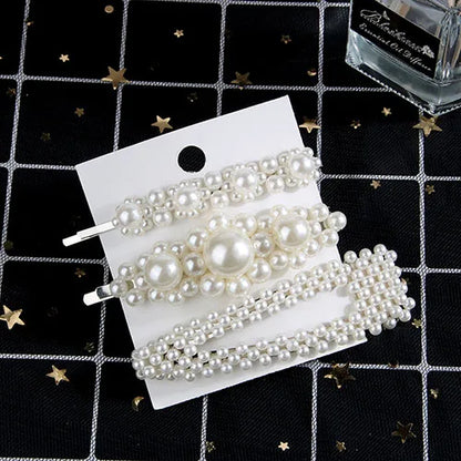 5Pcs/Set Pearl Hair Clip Snap Button Hair Pins for Women Sweet Pearl Hairpin Hair Clips Jewelry Lady Barrette Stick