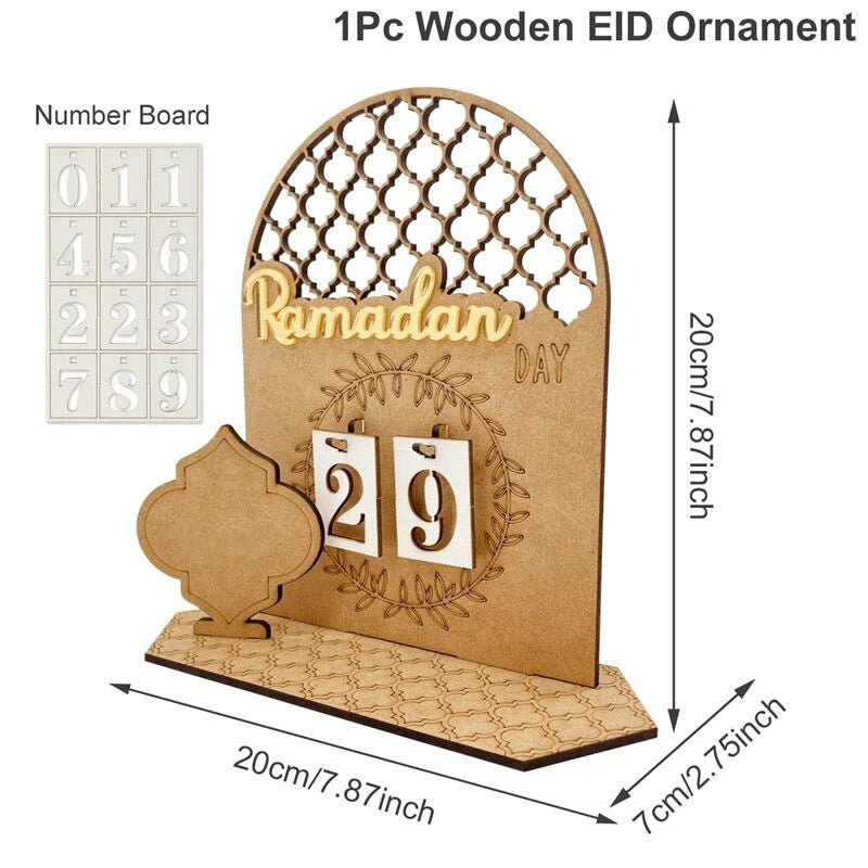Ramadan Countdown Calendar Eid Mubarak Wooden Ornament 2024 Ramadan Decoration for Home Islam Muslim Party Decor Ramadan Kareem