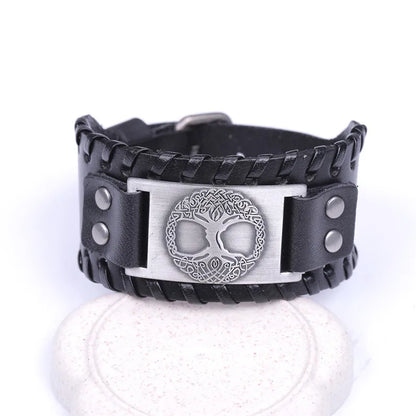 Skyrim Tree of Life Vintage Wrap Wicca Metal Leather Bracelet Amulet Adjustable Cuff Bracelet Vintage Jewelry Men