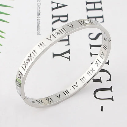 Opening Titanium Steel Bangles Crystal Gold Color Bangles Roman Numerals Women's Bracelet