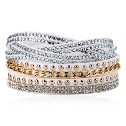 HOCOLE Fashion Gem Rhinestone Magnetic Leather Bracelets & Bangles Bohemian Handmade Multilayer Wrap Jewelry Women Pulseira