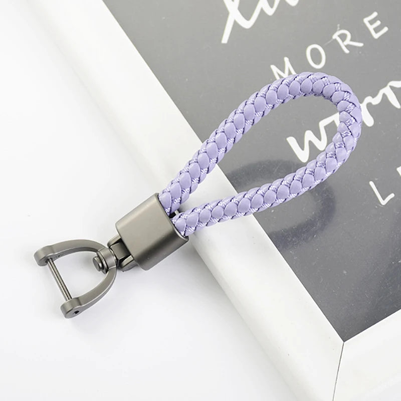 High-Grade Keychain for Men Women Rotatable Key Chain Luxury Hand Woven Leather Horseshoe Buckle Car Key Ring Holder Accessories