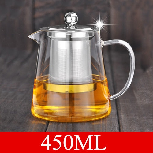 5Sizes Good Clear Borosilicate Glass Teapot With 304 Stainless Steel Infuser Strainer Heat Coffee Tea Pot Tool Kettle Set