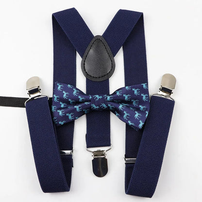 Cartoon Children Belt Bowtie Set Baby Boys Suspenders Polyester Y-Back Braces Two Colors Bow Tie Adjustable Elastic Kids