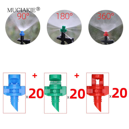 MUCIAKIE 60pcs/Pack 90 180 360 Degree Refraction Nozzle Garden Irrigation for Plant Spray Nozzle Mist Sprayer Irrigation Fitting