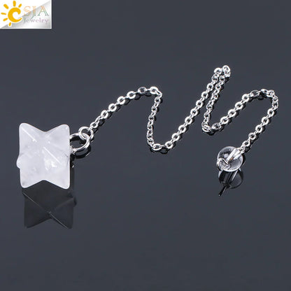 CSJA Natural Gem Stones Merkabah Pendulums for Dowsing Divination Wicca Chakra Reiki Pink Crystal Lapis Lazuli Onyx Pendant F055
