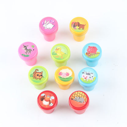 10pcs/Set Children Toy Stamps Cartoon Animals Fruits Kids Seal for Scrapbooking Stamper DIY Cartoon Stamper Toys