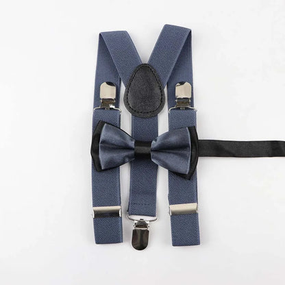 Solid Color Children Belt Bowtie Set Baby Boys Suspenders Polyester Y-Back Braces Two Colors Bow Tie Adjustable Elastic Kids