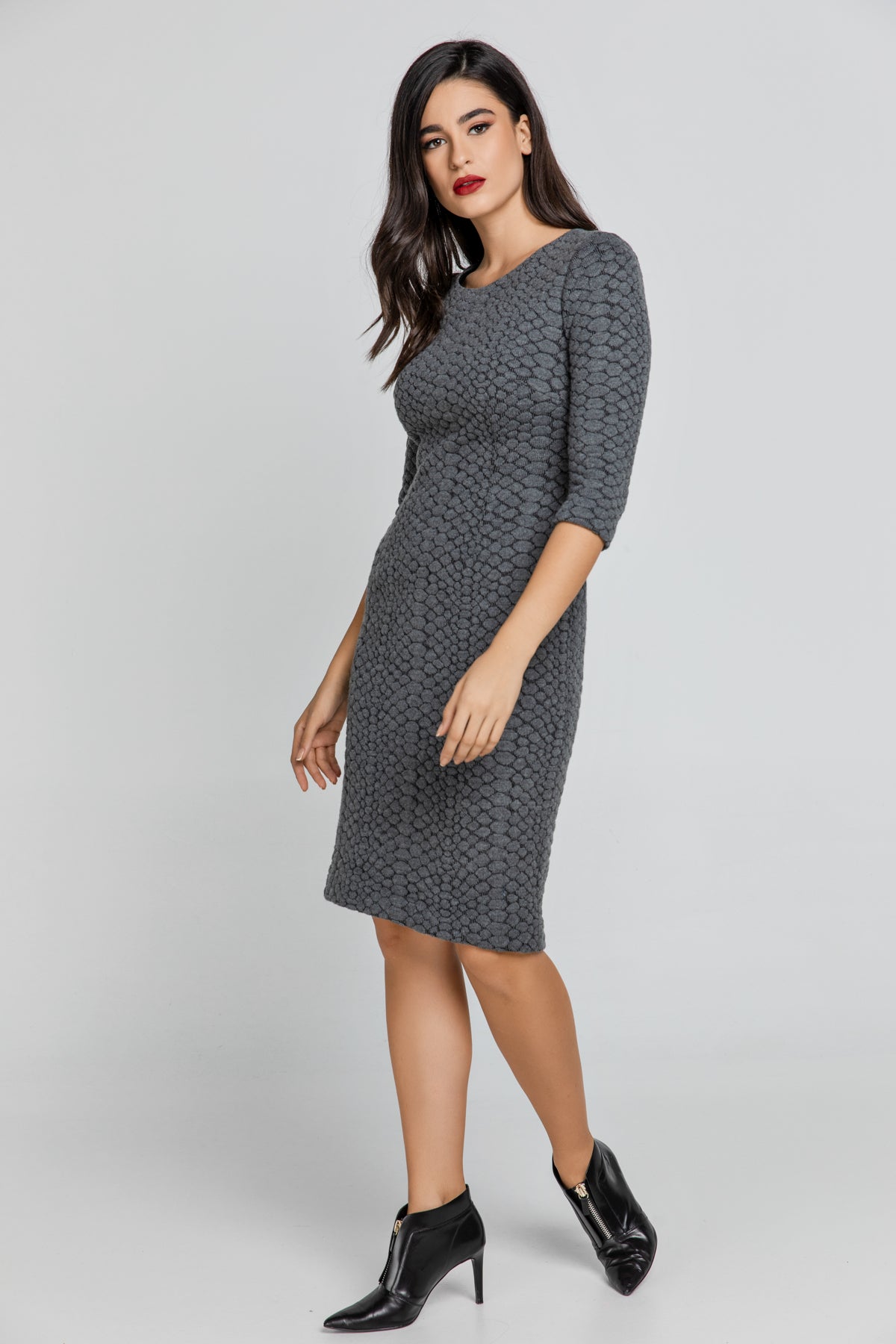 Dark Grey Jacquard Dress by Conquista