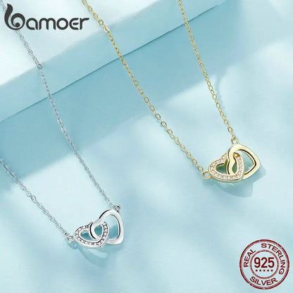 Bamoer 925 Sterling Silver Connected Heart Pendant Necklace for Girlfriend Valentine's Day Fine Jewelry SCN181