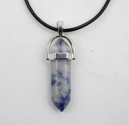 1PCS Natural Stone Quartz Crystal Opal Agates Hexagonal Column Pendulum Pendant Leather Chains Necklace Fashion Charms Pendant