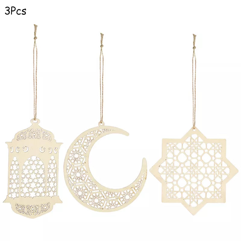 Wooden EID Mubarak Decoration Ramadan Mubarak Ornaments Islamic Muslim Pendant Eid Al Adha Party Supplies Ramadan Kareem