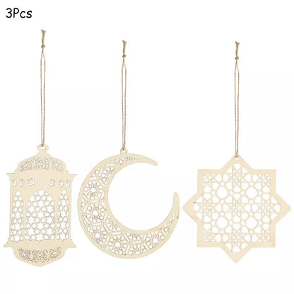 Wooden EID Mubarak Decoration Ramadan Mubarak Ornaments Islamic Muslim Pendant Eid Al Adha Party Supplies Ramadan Kareem