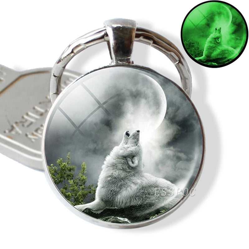 Glow in the Dark Wolf Key Chain Key Rings Holder Luminous Wolf Head Keychain Men Jewelry