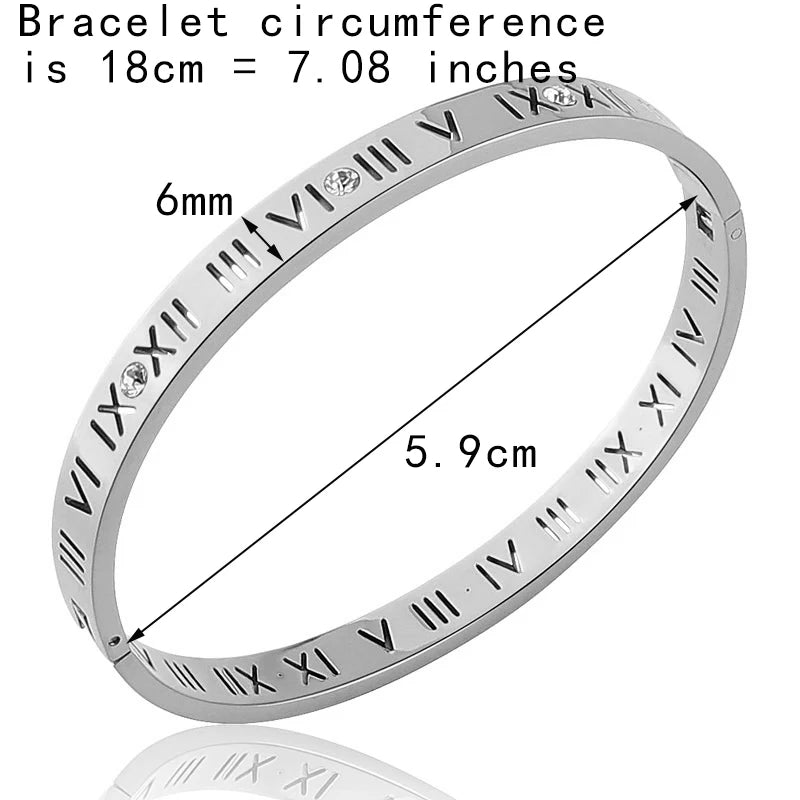 Opening Titanium Steel Bangles Crystal Gold Color Bangles Roman Numerals Women's Bracelet