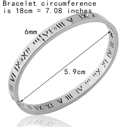Opening Titanium Steel Bangles Crystal Gold Color Bangles Roman Numerals Women's Bracelet