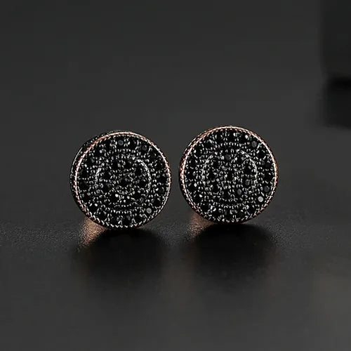 LUOTEEMI Elegant Small Hip Hop Round Stud Earrings for Women Korean Style AAA Black/White Cubic Zircon Fashion Jewelry for Men