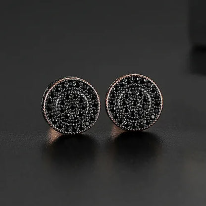 LUOTEEMI Elegant Small Hip Hop Round Stud Earrings for Women Korean Style AAA Black/White Cubic Zircon Fashion Jewelry for Men