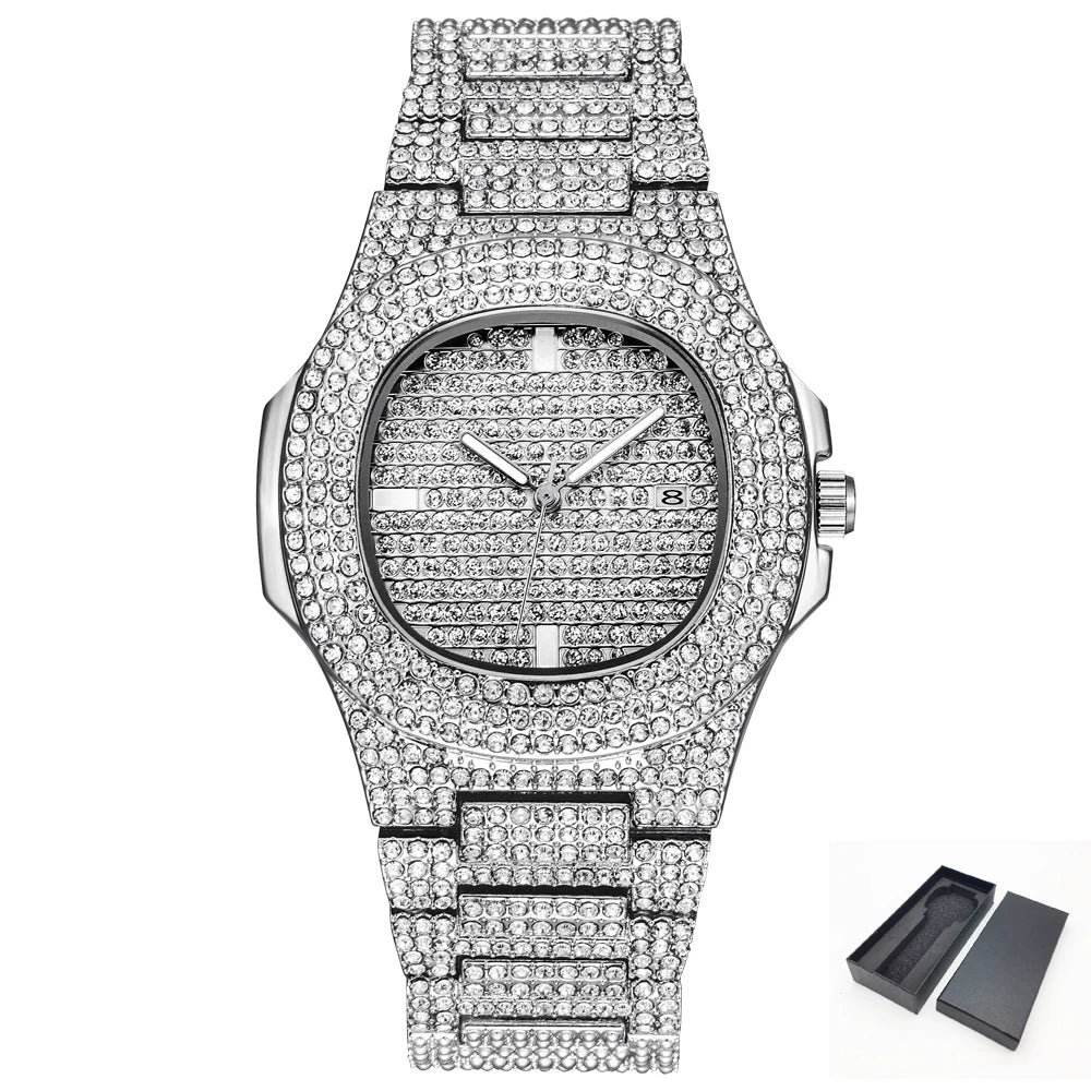 New 2021 ICE Out Role Hip Hop Watch Diamond Watch Men Silver Steel Mens Quartz Watches Waterproof Relogio Masculino