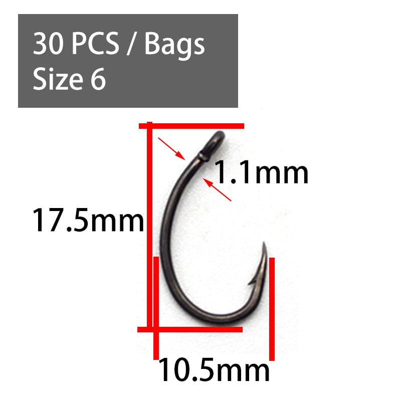 30PCS High Carbon Steel Carp Hooks Coating Carp Fishing Hook Wide Gape With Micro Barb Matt Black Yn Hook for Carp Coarse