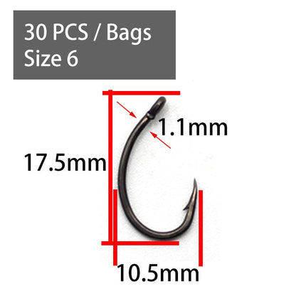 30PCS High Carbon Steel Carp Hooks Coating Carp Fishing Hook Wide Gape With Micro Barb Matt Black Yn Hook for Carp Coarse
