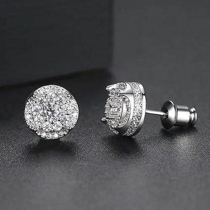 LUOTEEMI Elegant Small Hip Hop Round Stud Earrings for Women Korean Style AAA Black/White Cubic Zircon Fashion Jewelry for Men
