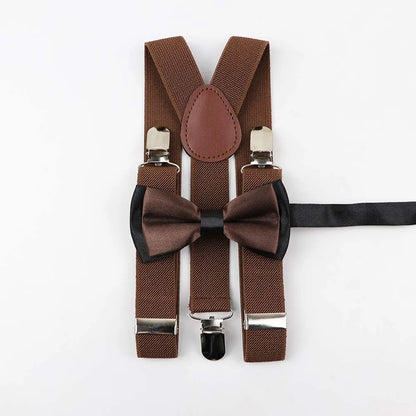 Solid Color Children Belt Bowtie Set Baby Boys Suspenders Polyester Y-Back Braces Two Colors Bow Tie Adjustable Elastic Kids