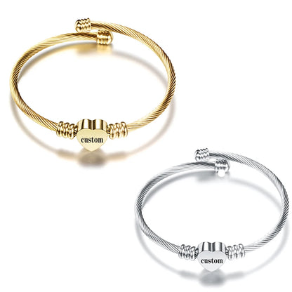 Heart Charm Bangle With Initial Alphabet Letter Engrave High Quality Women Jewelry Cuff Bangles Party