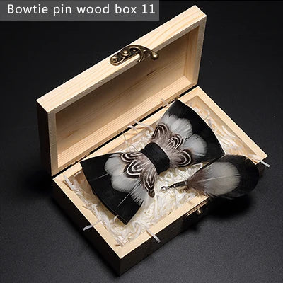 JEMYGINS Bowtie Natural Brid Feather Exquisite Hand Made Men Bow Tie Brooch Pin