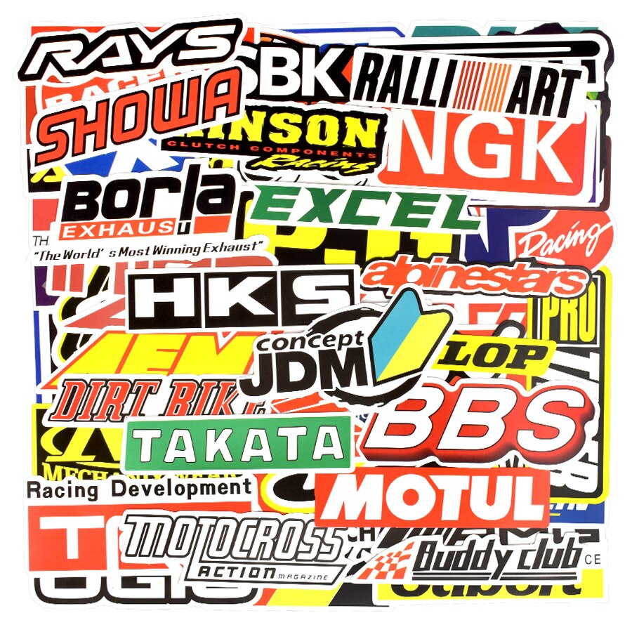 100 PCS Racing Car Stickers Graffiti JDM Car Modification Waterproof Sticker for Motorcycle Bicycle Helmet Motor Suitcase Laptop