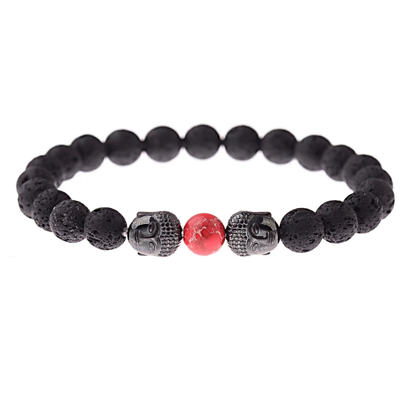 Charm Buddha&Evil Eye Bracelet Women 8mm Elastic Round Bright Black Stone Chakra Bracelets Men Erkek Bileklik Homme
