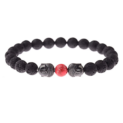 Charm Buddha&Evil Eye Bracelet Women 8mm Elastic Round Bright Black Stone Chakra Bracelets Men Erkek Bileklik Homme