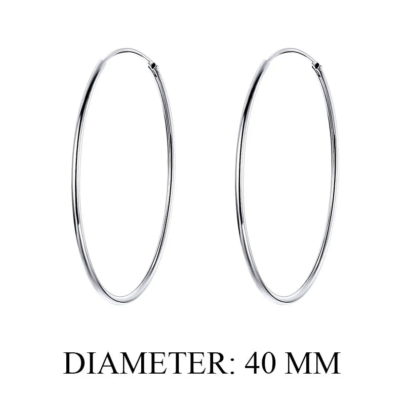 Bamoer 925 Sterling Silver Platinum Plated Classic Big Hoop Earrings for Women Fashion Jewerly Size 30mm 40mm 50mm