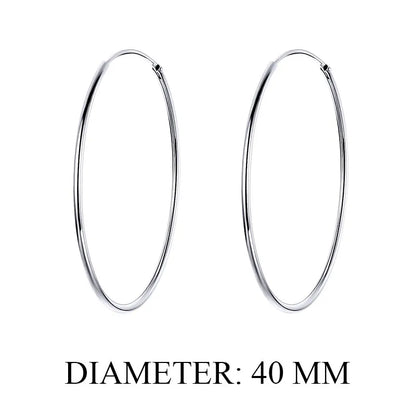 Bamoer 925 Sterling Silver Platinum Plated Classic Big Hoop Earrings for Women Fashion Jewerly Size 30mm 40mm 50mm