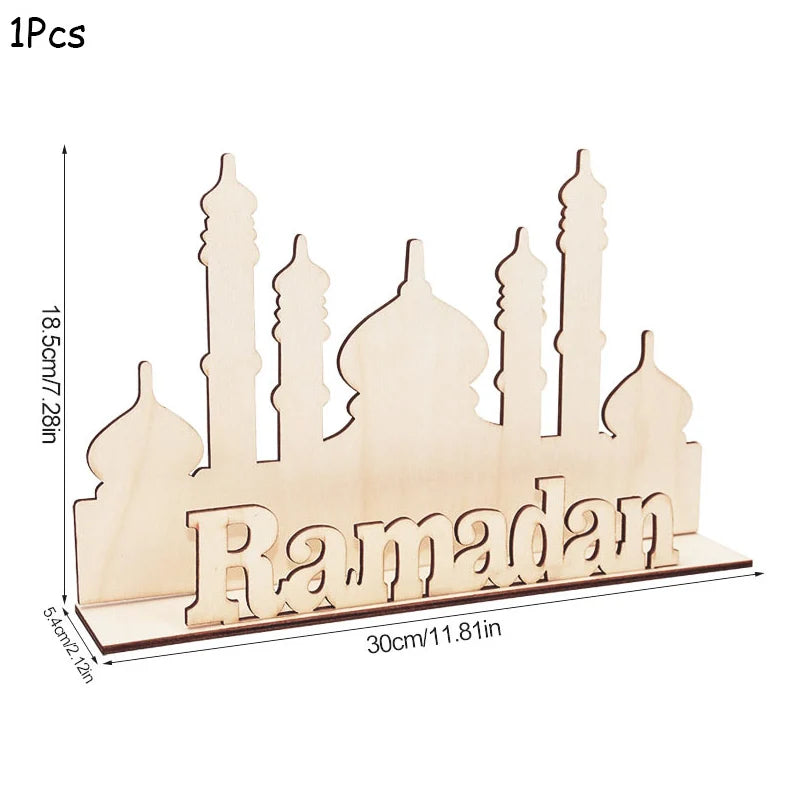 EID Mubarak Wooden Pendant With LED Candles Light Ramadan Decorations for Home Islamic Muslim Party Eid Decor Kareem Ramadan