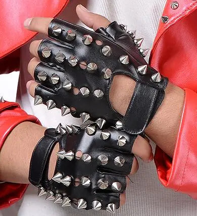 Children's Punk Rivet Faux Leather Glove Kids DS Dancing Rock and Roll Jazz Rivet Glove R388
