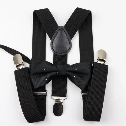 Cartoon Children Belt Bowtie Set Baby Boys Suspenders Polyester Y-Back Braces Two Colors Bow Tie Adjustable Elastic Kids