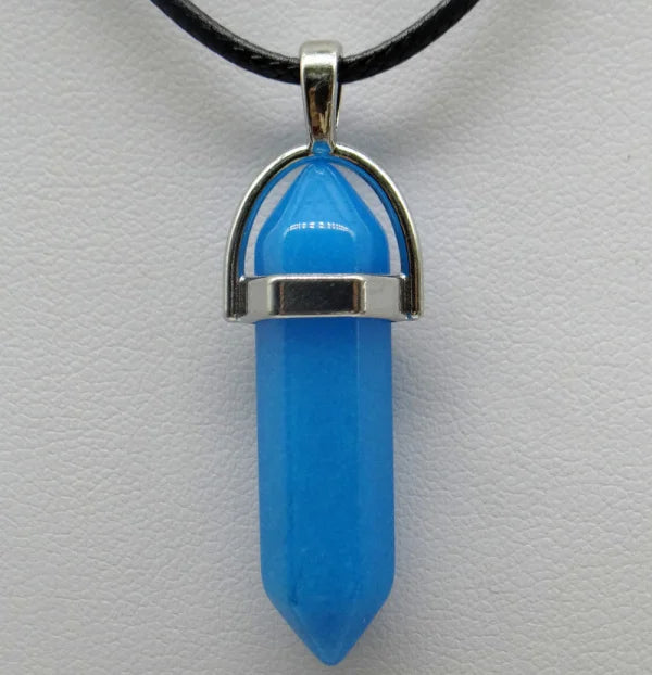 1PCS Natural Stone Quartz Crystal Opal Agates Hexagonal Column Pendulum Pendant Leather Chains Necklace Fashion Charms Pendant