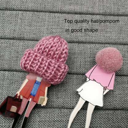 Fashion Brooch Pins for Woman Brooches Girls Face Cartoon Models Acrylic Brooches Kawaii Pompom Clothing Jewelry Accessories