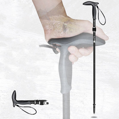 Pioneer 1 Pcs T Handle Trekking Pole Carbon Fibre Hiking Cane Matte Black 5 Sections Ultralight Portable Walking Sticks Outdoor