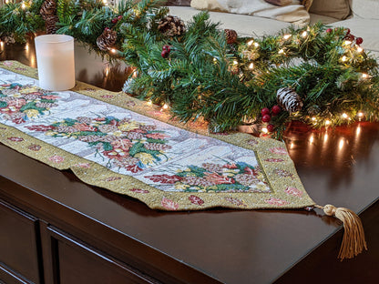 DaDa Bedding Set of 3-Pieces Table Runners - Festive Holiday Fiesta Floral Botanical Beige Woven Tapestry Dining Mats Sc