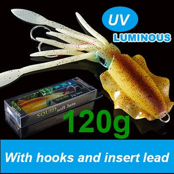 SUNMILE Fishing Soft Squid Lure 20g/60g/80g/100g/120g/150g Luminous/Uv Squid Jig Fishing Lures for Sea Fishing Wobbler Bait