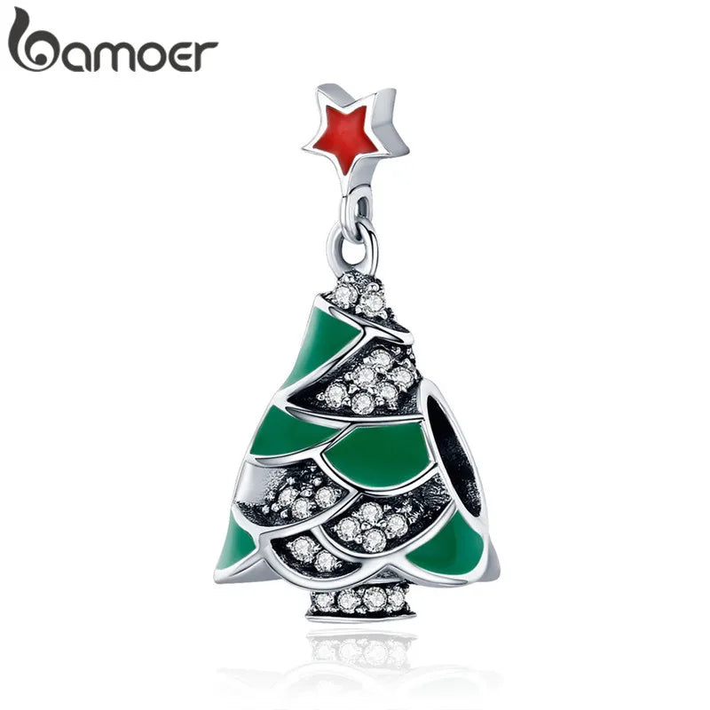 Bamoer 925 Sterling Silver Jewelry Christmas Collection Charm for Women Girl DIY Jewelry Fit Original Bracelet Bangle