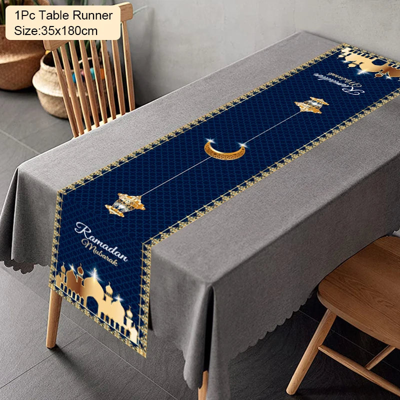 Ramadan Decoration Table Runner EID Mubarak Decor for Home Tablecloth Ramadan Kareem Islamic Muslim Party Eid Al Adha