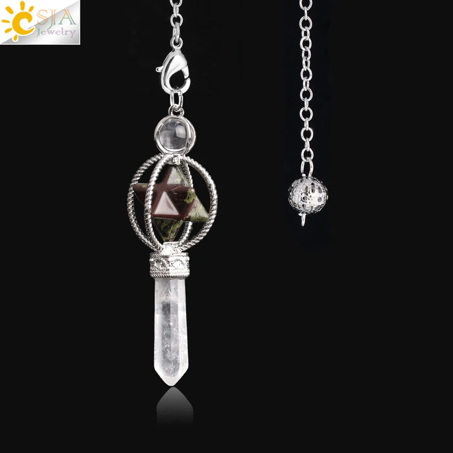 CSJA Merkaba Dowsing Pendulum Quartz Natural Stone Crystal Reiki Healing Pendule Pendant Pendulums Radiesthesia Pendulos F770